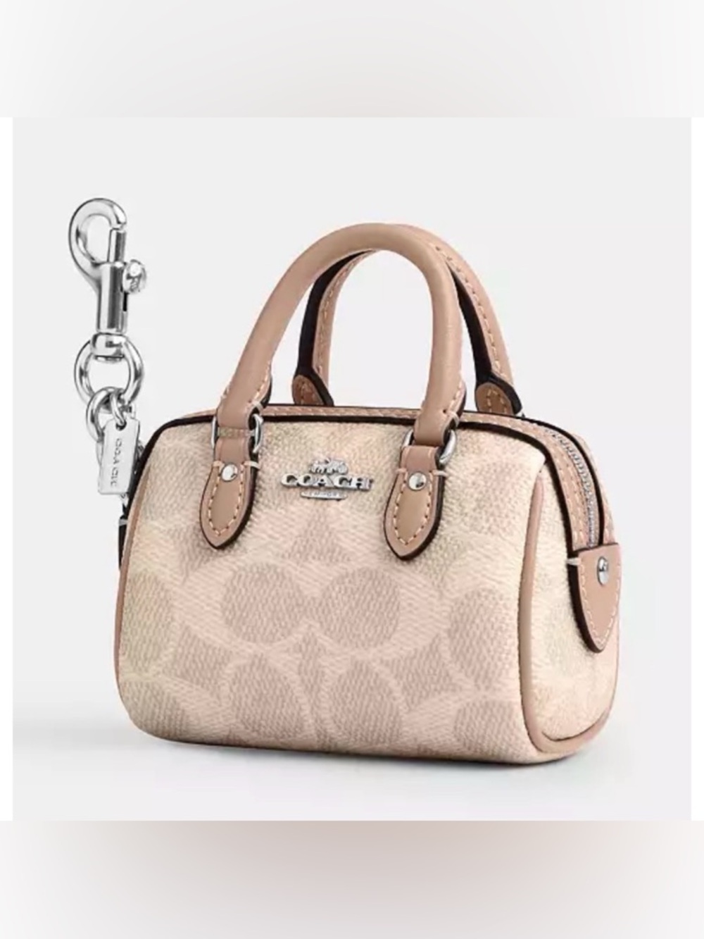 COACH Mini Rowan Bag Charm In Signature Canvas, SILVER/ SAND/‎ TAUPE - Picture 7 of 7